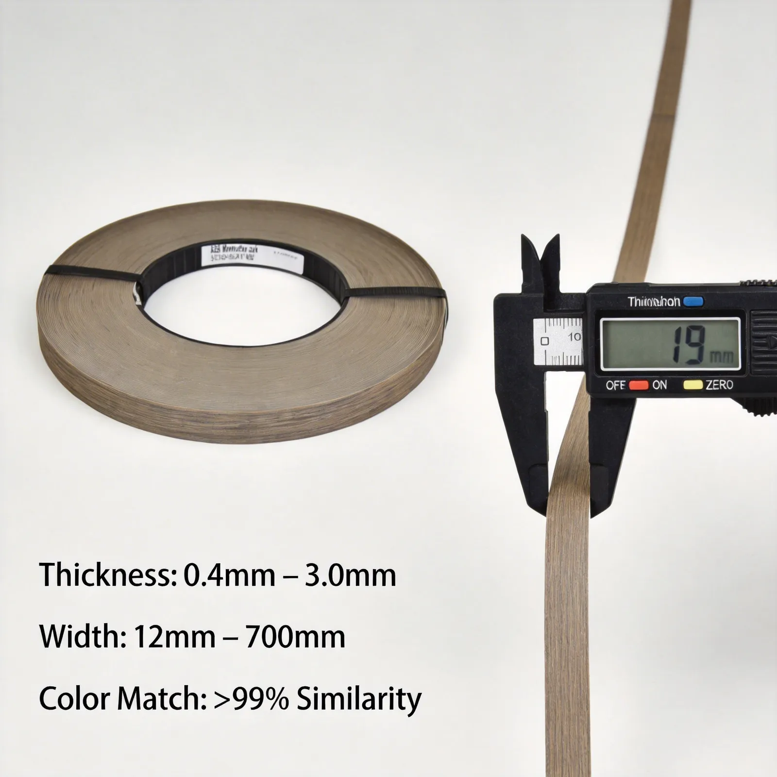 Abs edge strips with custom width and thickness for cabinet panels and edging machines