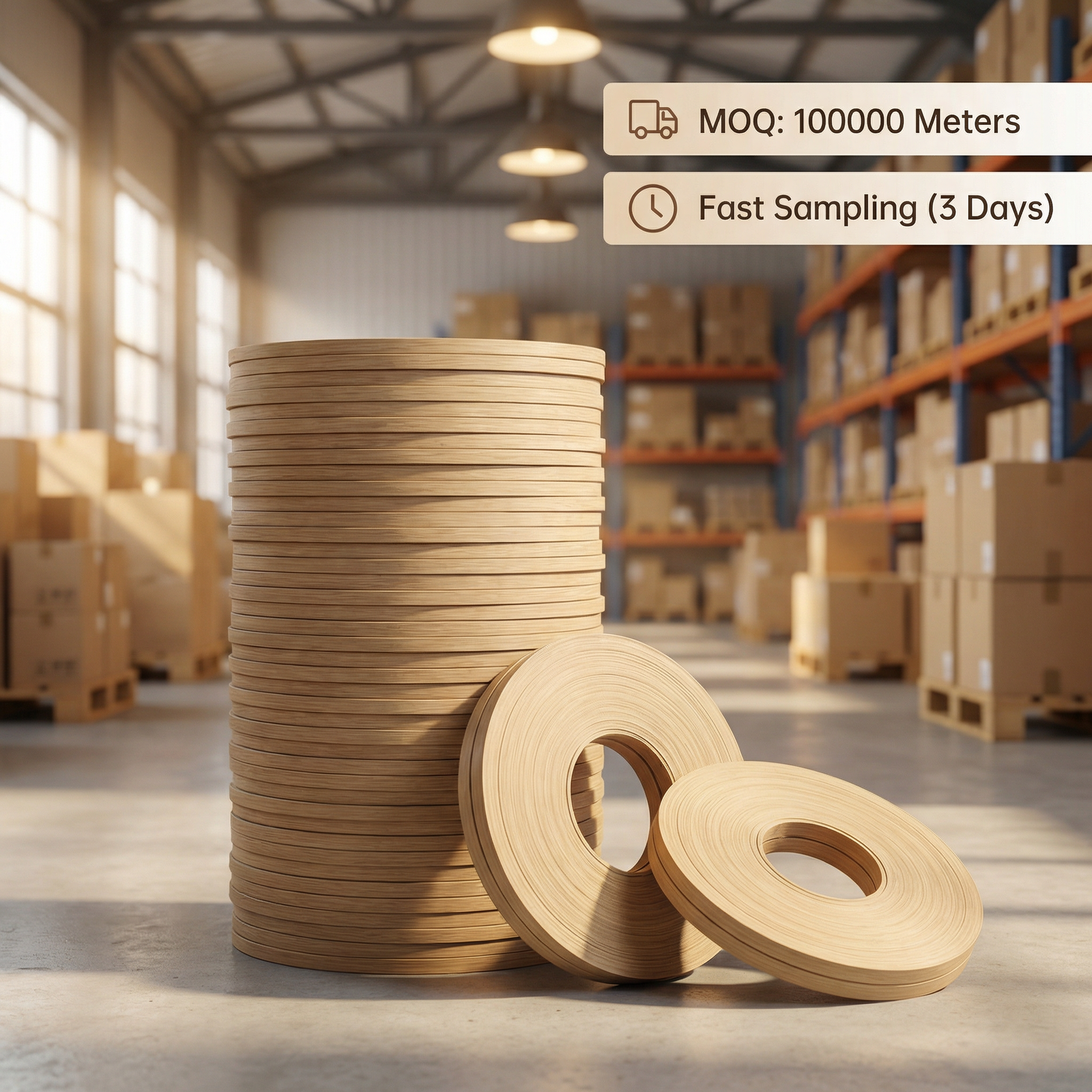 Factory production of custom edge banding for cabinets