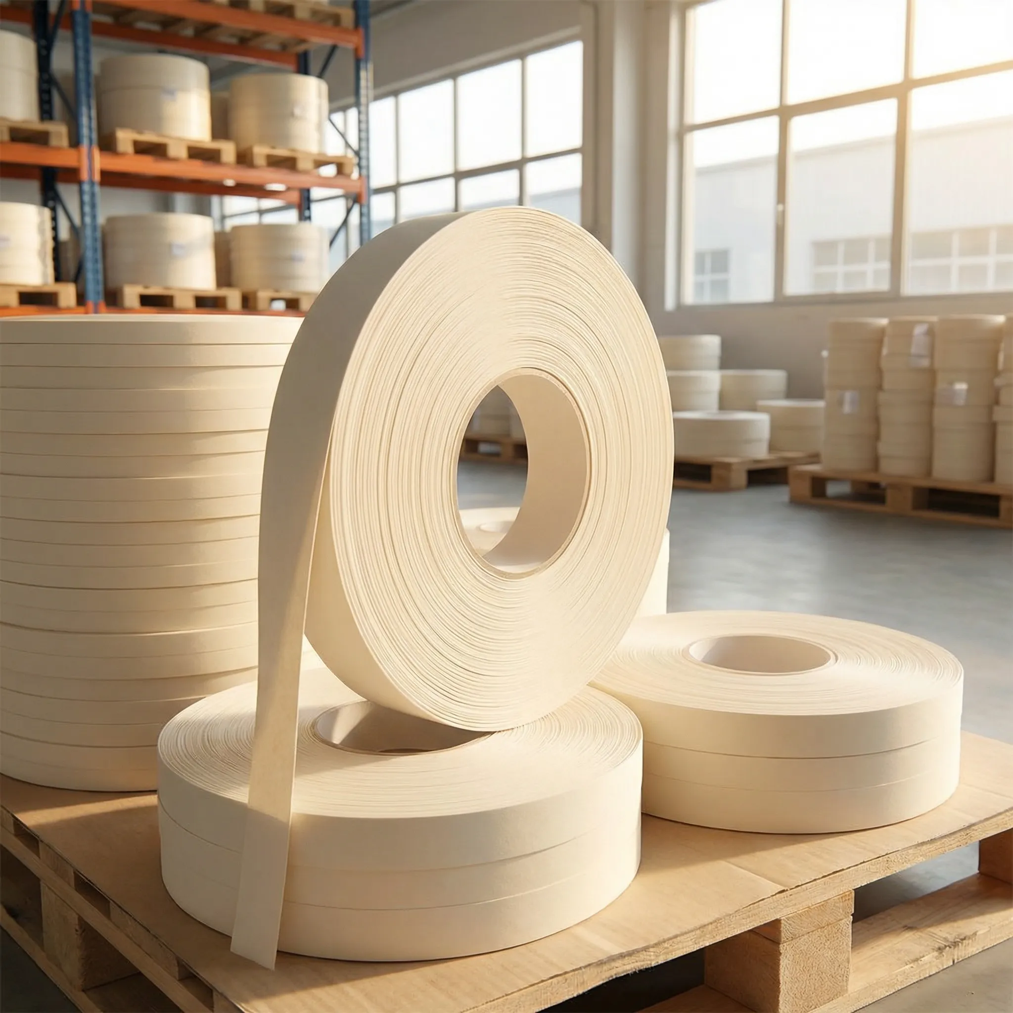 Industrial PVC edge banding supplier cream white roll display