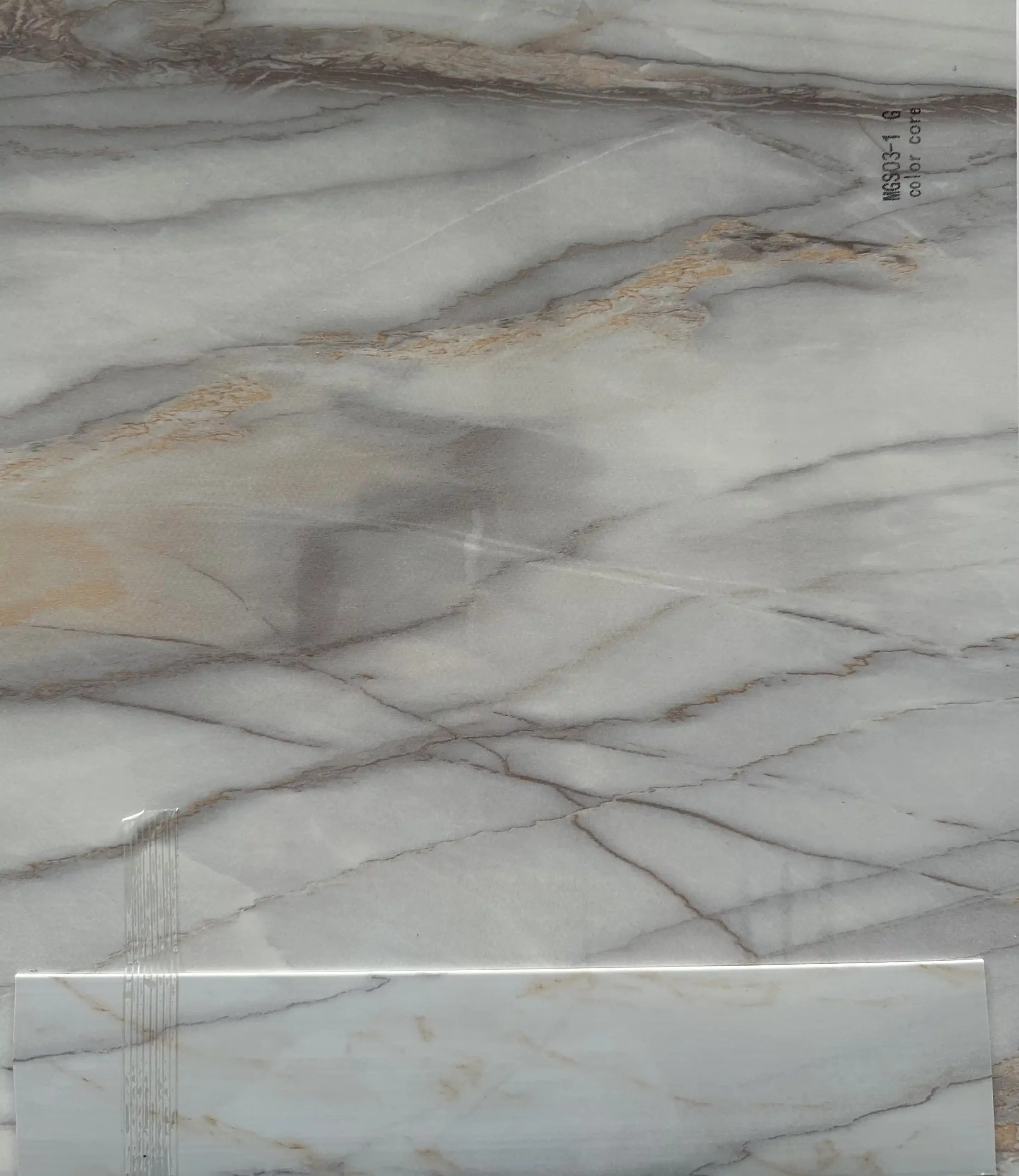 White marble surface sample detail for edge banding decor matching and bulk panel sourcing MGS03 1 SK