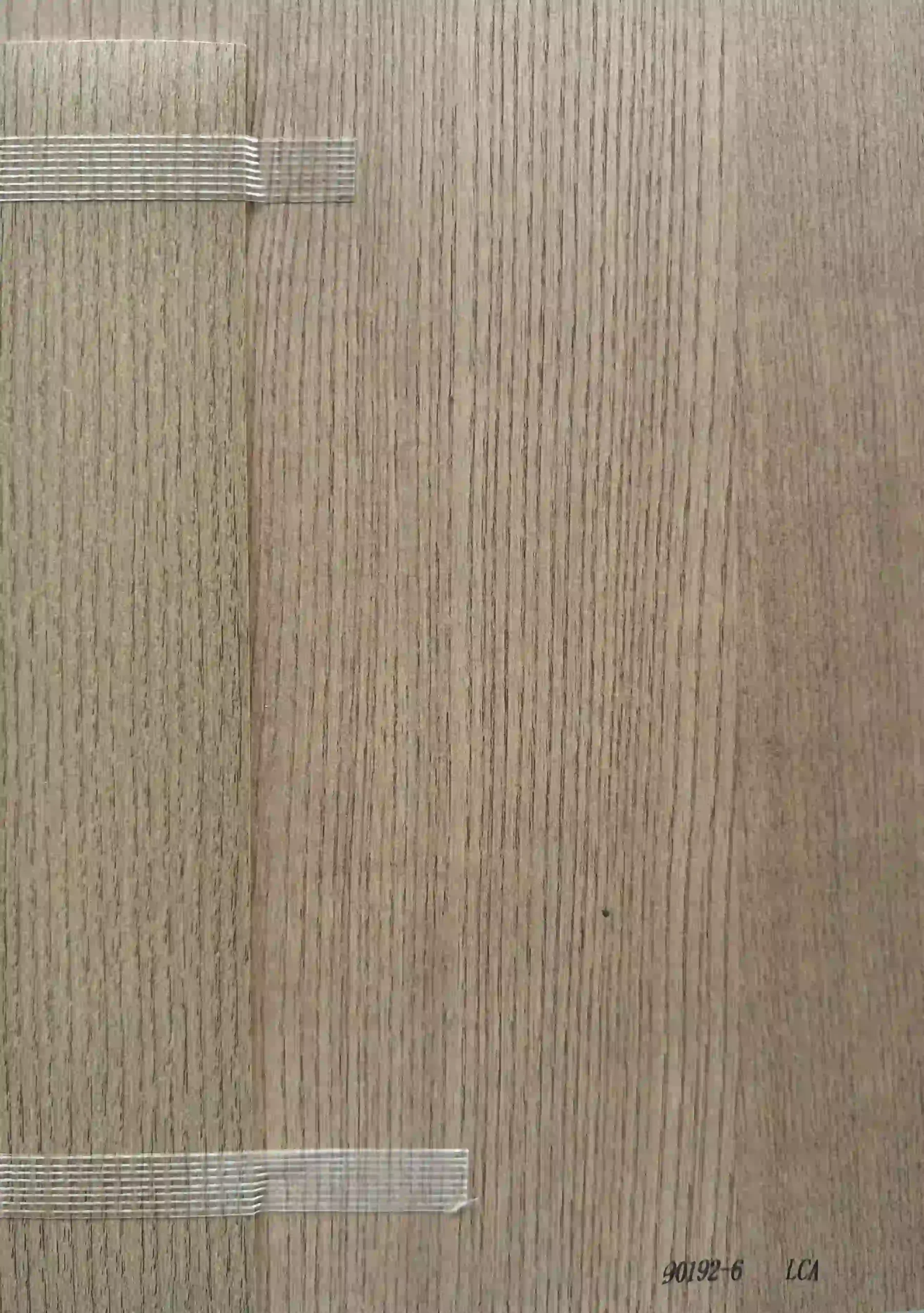 Warm grey oak wood grain board sample with matching edge banding strip for made to order furniture panels 90192 6 LCA