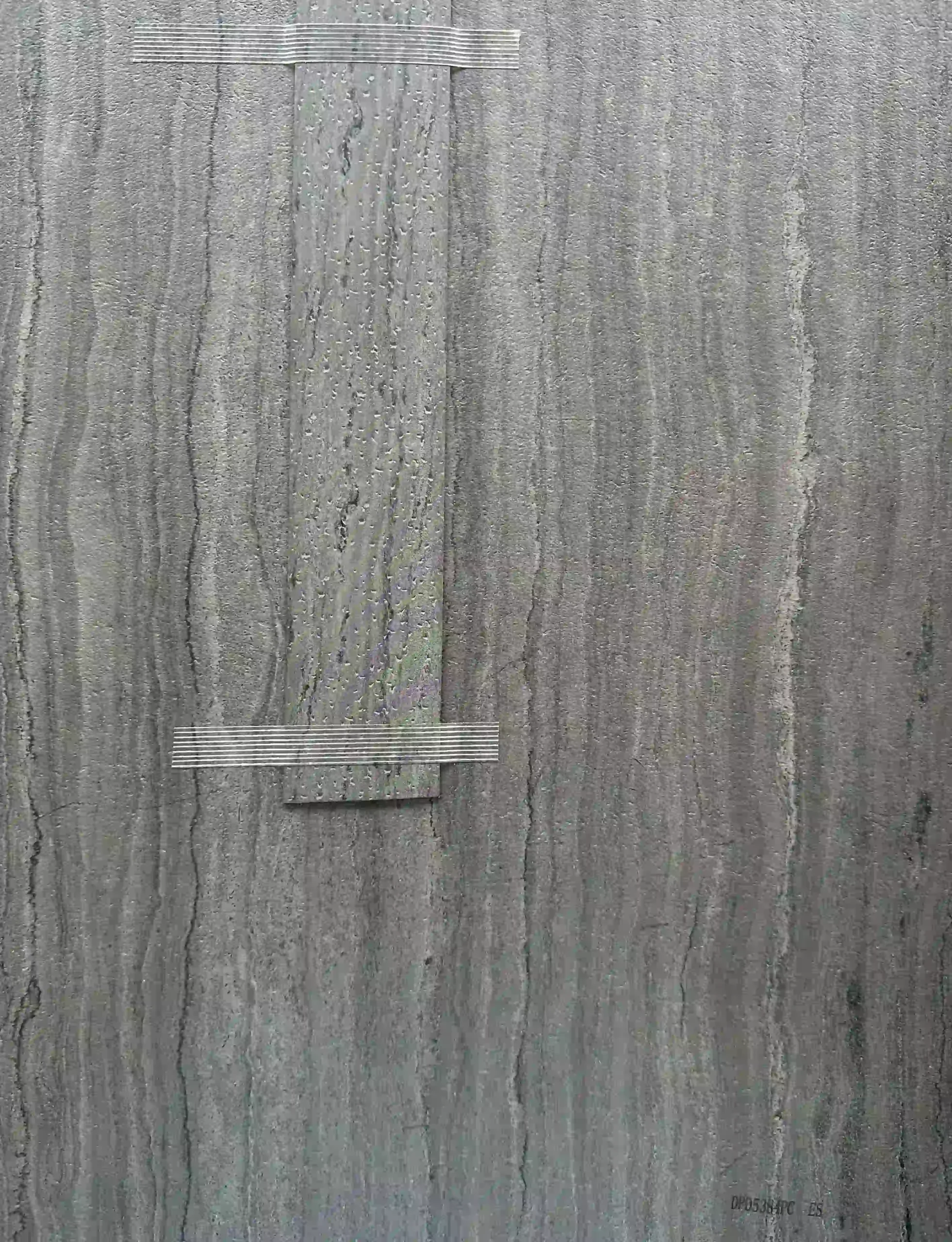 Grey stone wood texture board sample with matching edge banding strip for decorative furniture board applications DPD5387PC ES