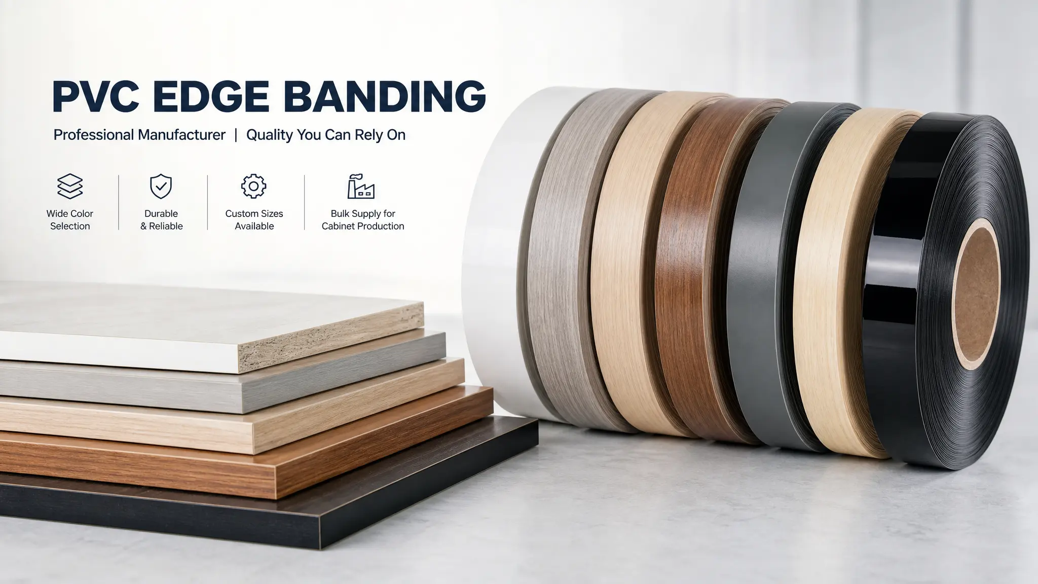 PVC edge banding manufacturer supplying custom edge banding for cabinet and furniture production
