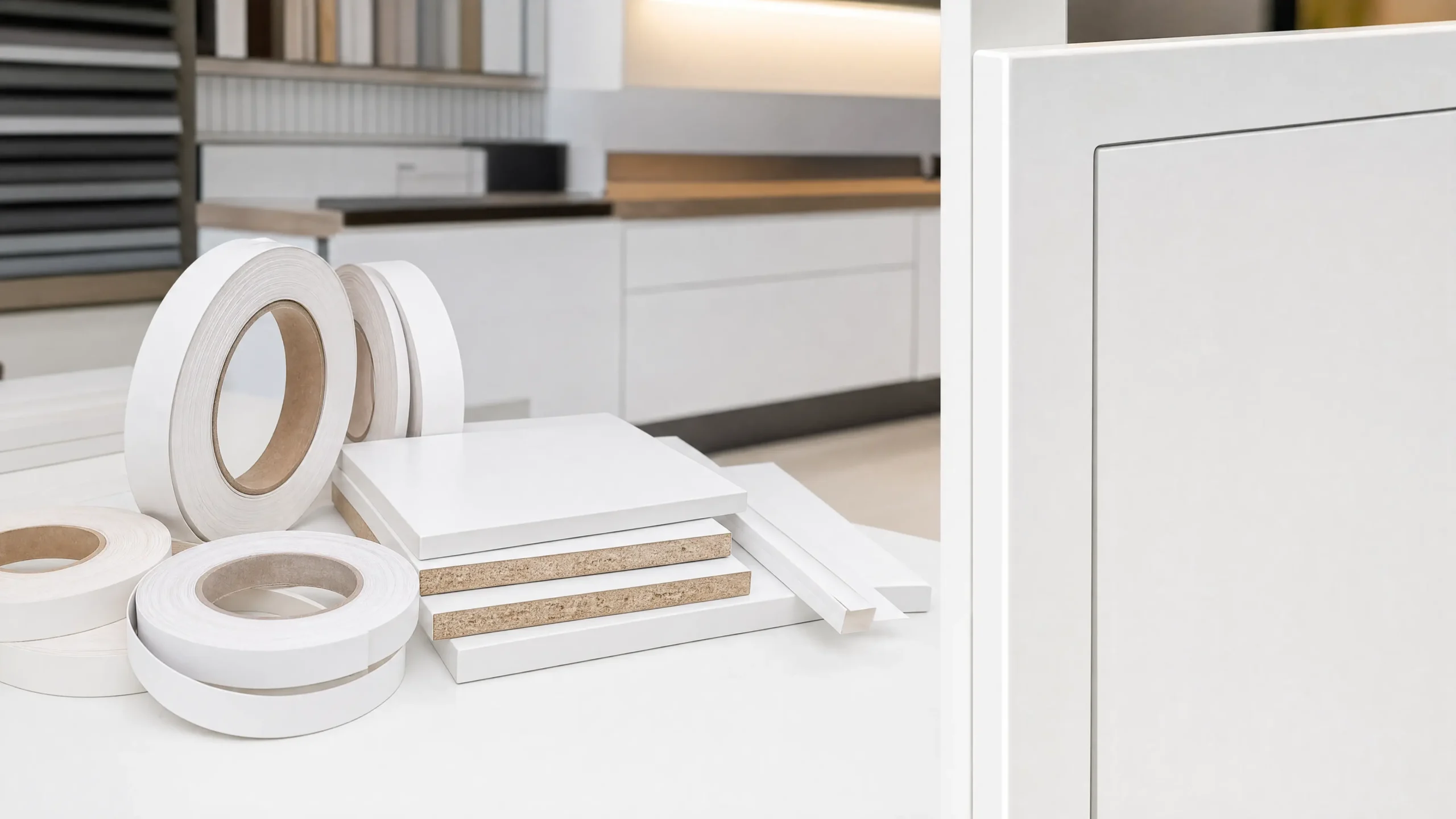 White edge banding tape for matching white cabinet panels